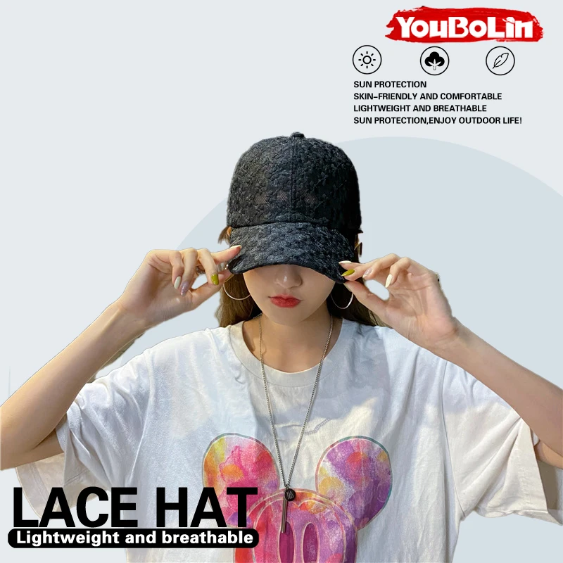 Lace Hat Lightweight Baseball Cap Summer Sun Protection Hats Lace-Up Duckbill Hat Breathable Sun Caps With Wide Brim