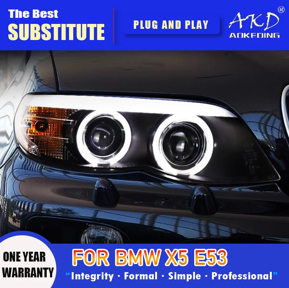 AKD Head Lamp for BMW X5 E53 LED Headlight 2003-2006 Headlights E53 DRL Turn Signal High Beam Angel Eye Projector Lens