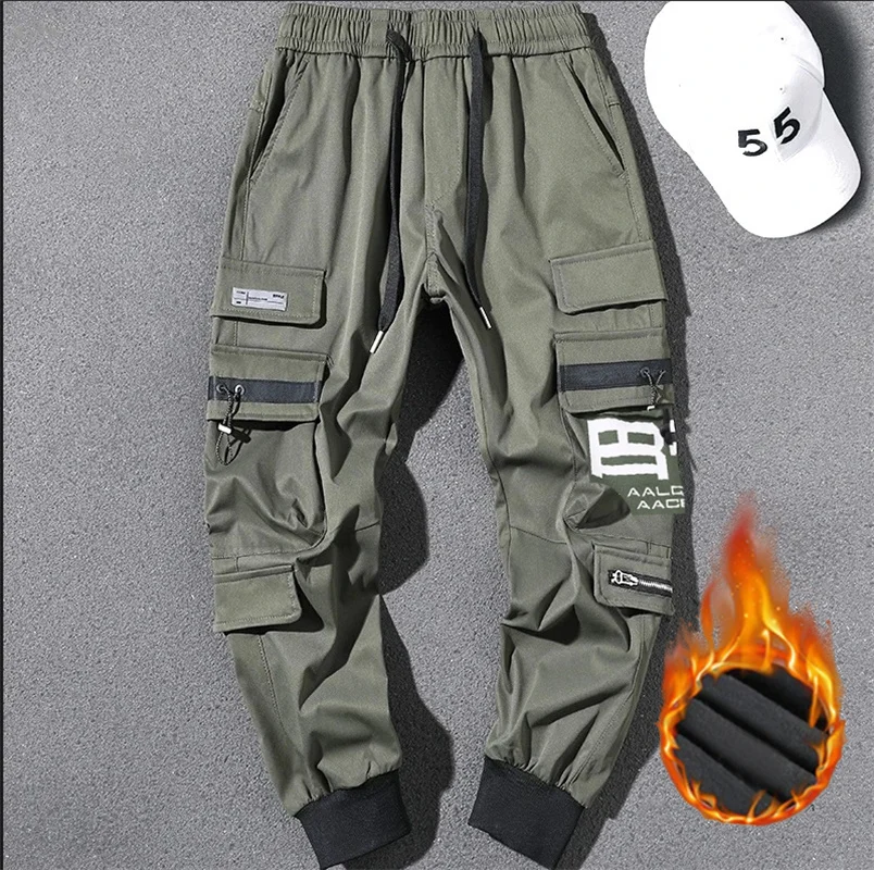 Plucked autumn pants with mid waist  autumn and winter leggings for warmth and comfort  cotton wool pants for men men's warm pa