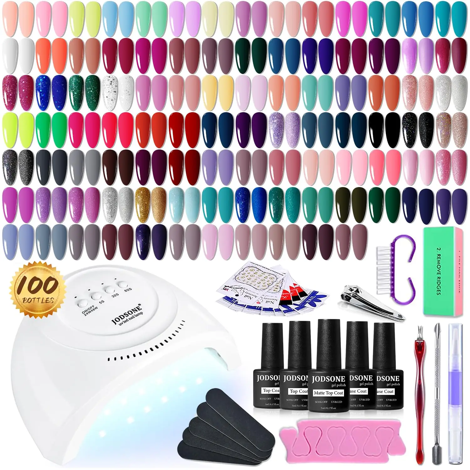 100 PCS Gel Nail Polish Starter Kit with UV Light, 95 Colors Including Macarons and Dark Shades, Long-Lasting Shine