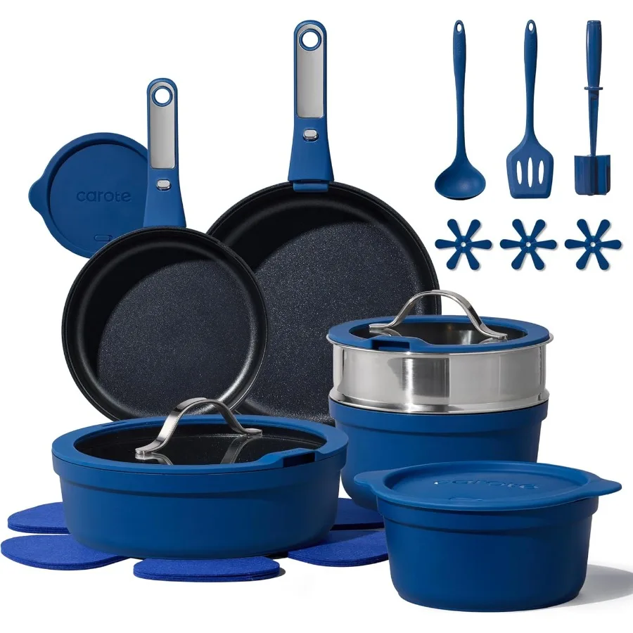 

22-piece Non-Stick Cookware Set for Home Kitchen Use Dishwasher Oven and Fridge Safe with Removable Handles Suitable for Induct