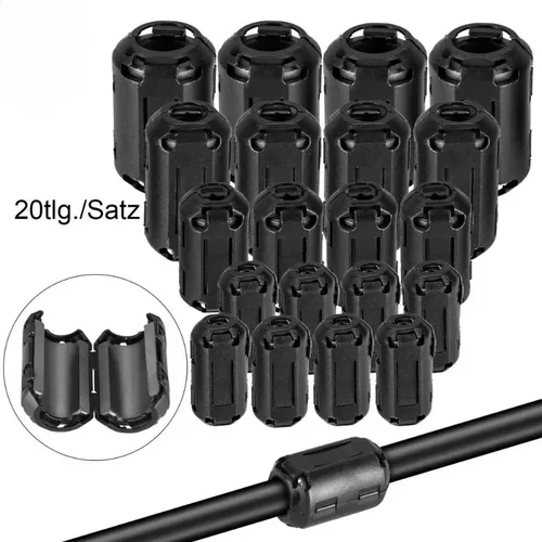 Kit de abrazadera de anillo de núcleo de ferrita, supresores de filtros de 20 piezas, abrazadera de Clip toroidal antiinterferencias para Cable de alimentación de Cable de 3,5 ~ 13mm
