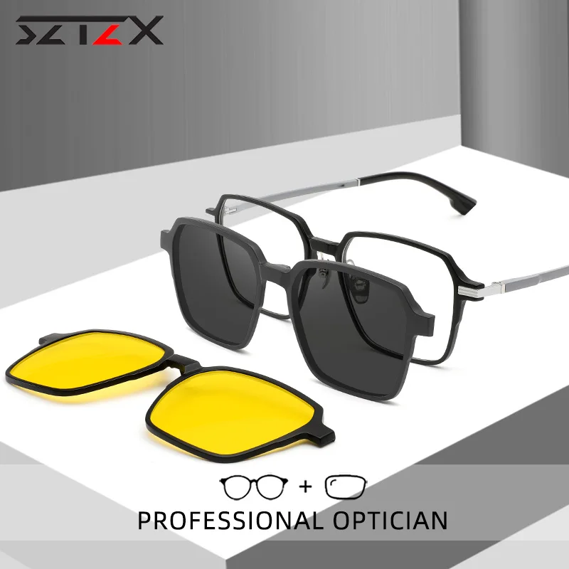 

SZTZX Magnet Clip On Anti-Blue Light Reading Glasses Men Polarized Driving Sunglasses With Hyperopia Myopia Prescription Glasses