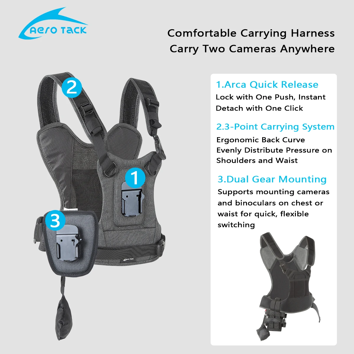 Aero Tack G3 Camera Harness Dual Shoulder Camera Strap Ergonomic Photography Vest Quick-Release Camera Harness