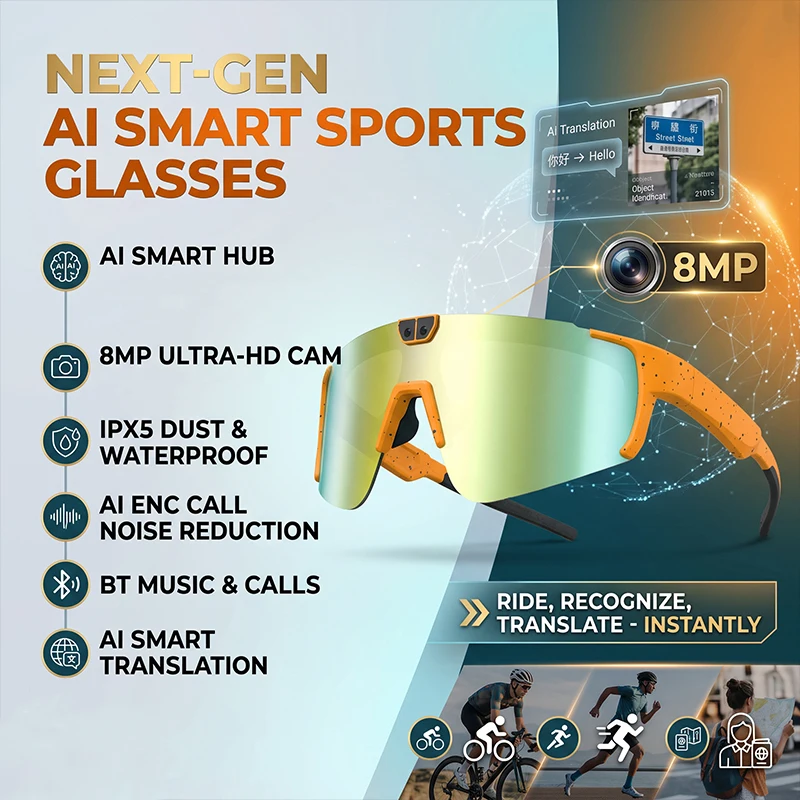 AI Smart Glasses With 800W Camera 2026 Women Men Recording Bluetooth Touch Control Sunglasses Riding Windproof UV400 Goggle