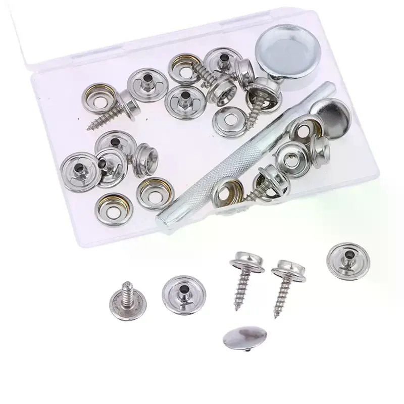 Silver Metal Snap Fastener Screws Nails Set For Tent Boat Yacht Marine Canvas Cover Craft Bags Wallet Fasteners Parts