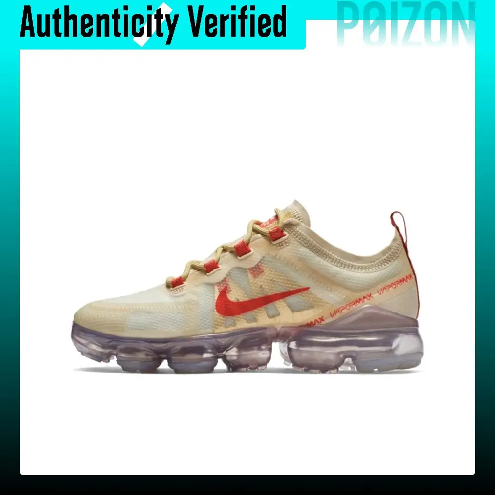 Nike VaporMax 2019 Mesh Cushioning Abrasion Resistant Low top Air Cushion Running Shoes Women's Gold Red BQ7041-200