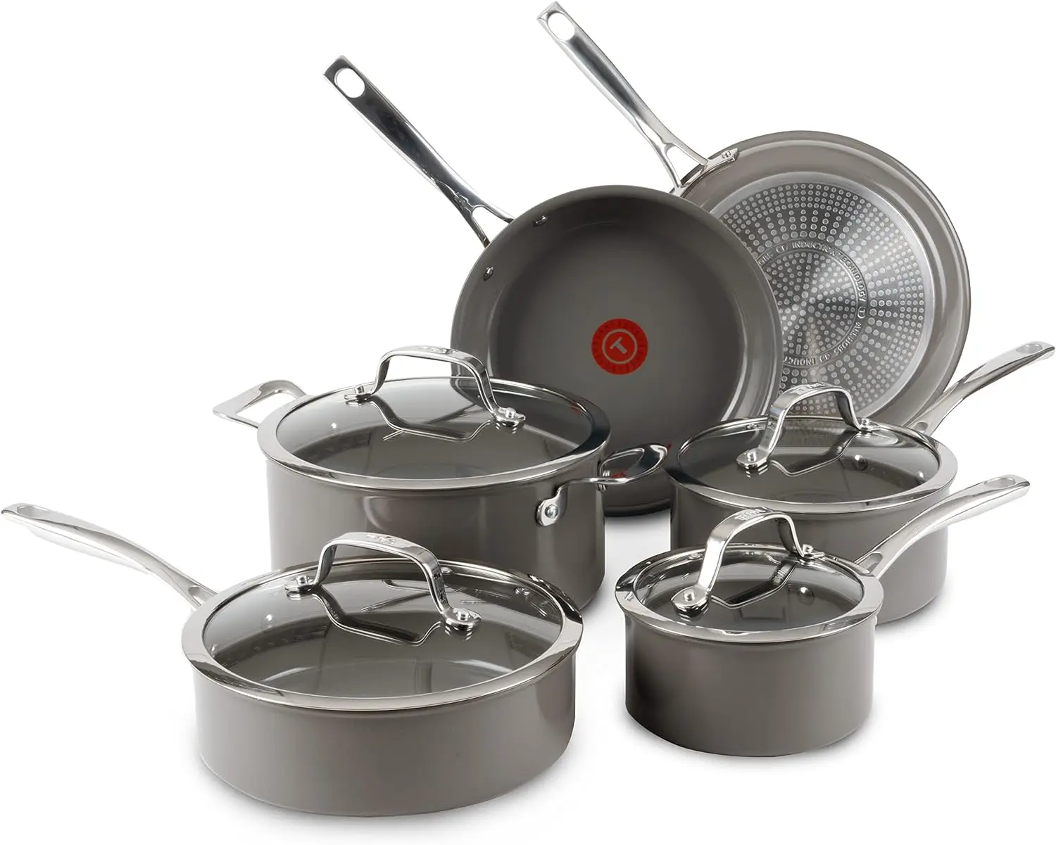 Ceramic Excellence Reserve Ceramic Nonstick Cookware Set 10 Piece Induction Oven Broiler Safe 500F Pots And Pans Grey