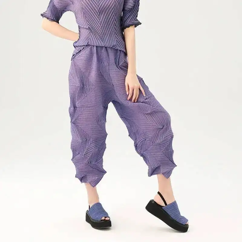 Casual Pants Pleated 2025 Summer Dopamine Solid Color Loose Fashion Versatile Ankle-length Pants Causal Trousers 2TIGE