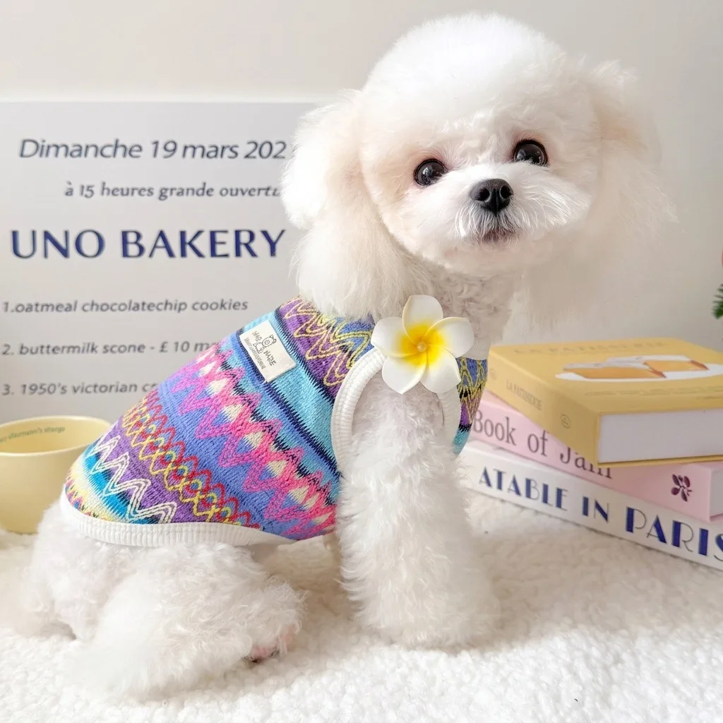 Summer Pet Island Style Strap Sunscreen Pet Tank Top Thin Breathable Bichon Dog T-shirt Thai Stripe Short Sleeve