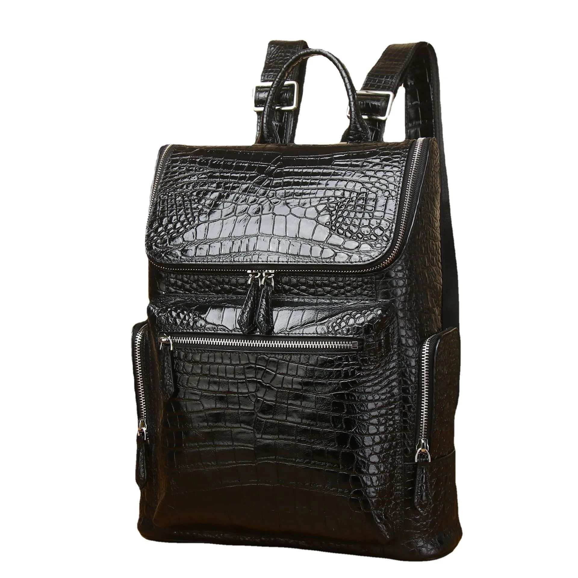 New Brand Genuine Leather Men Crocodile pattern Backpacks Real Natural Leather Student Backpack Boy Luxury Computer Laptop Bag