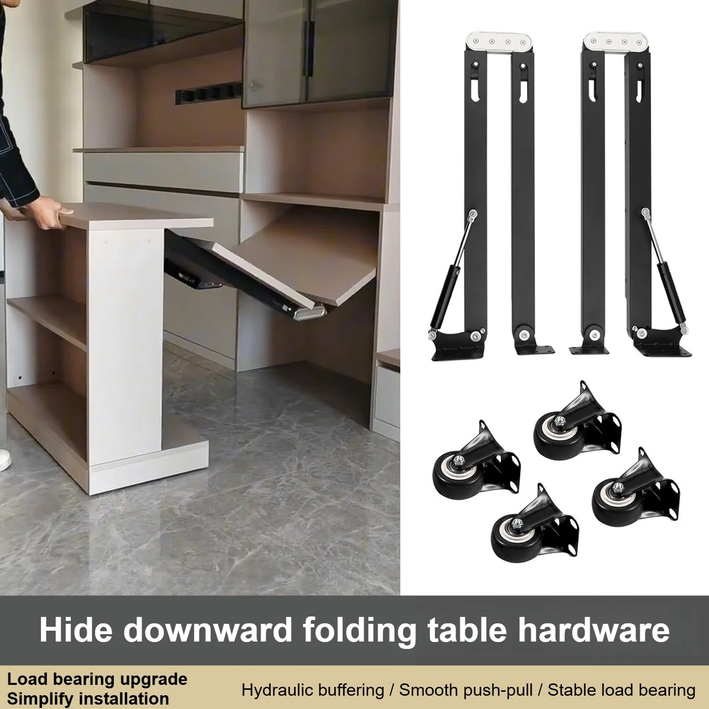 hidden-downward-folding-table-hardware-multifunctional-hydraulic-buffer-telescopic-kitchen-dining-table-study-load-bearing-80kg
