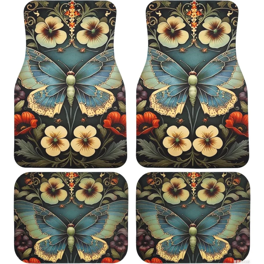 

Art Deco Butterfly Pattern with high Absorbency car Green mats. NonSlip Feature Car Floor Mats Automotive Floor mat Car Rugs Ma