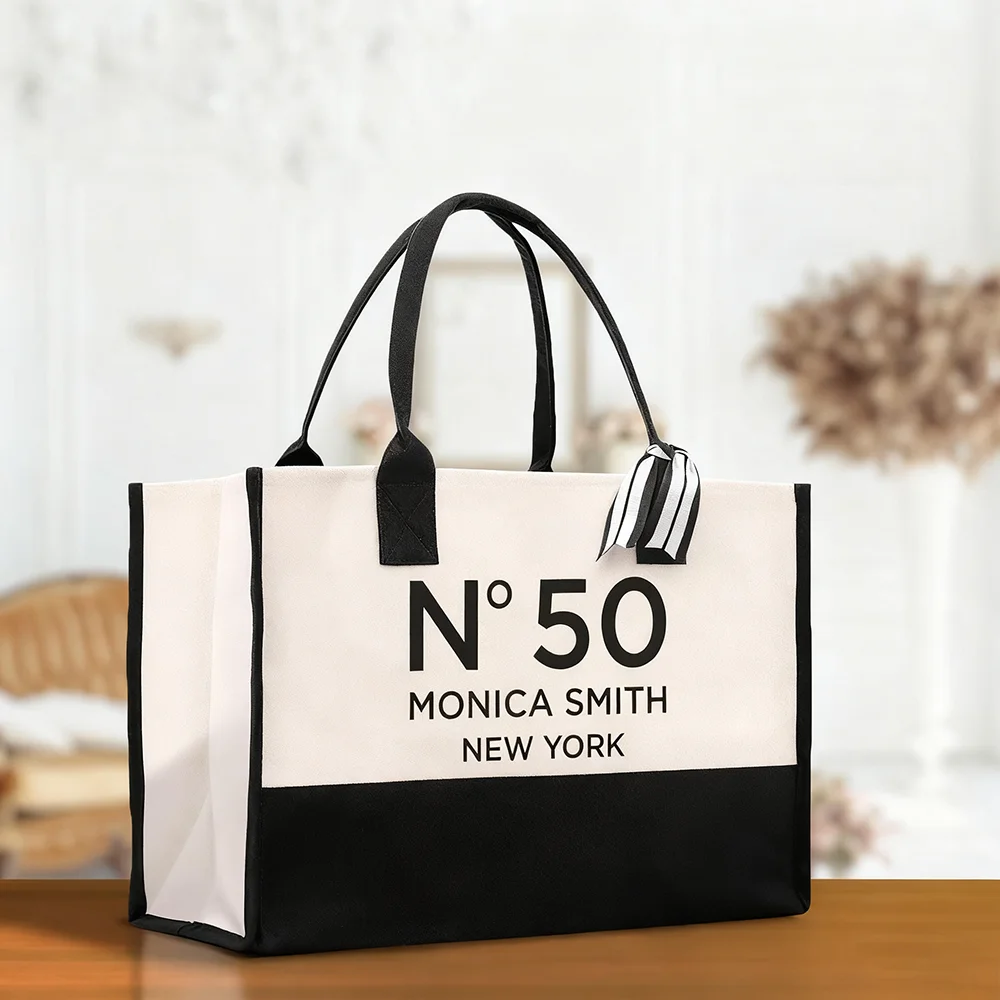 Personalized Birthday Celebration Canvas Tote Bag with Name and State 30th 40th 50th Birthday Gift Elegant Shoulder Bag for Her