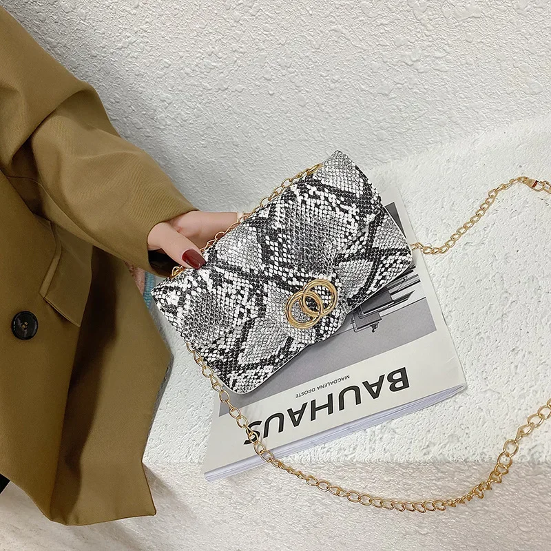 Trendy bag women's new fashion snakeskin pattern small square bag wild style women's shoulder bag mobile phone coin purse