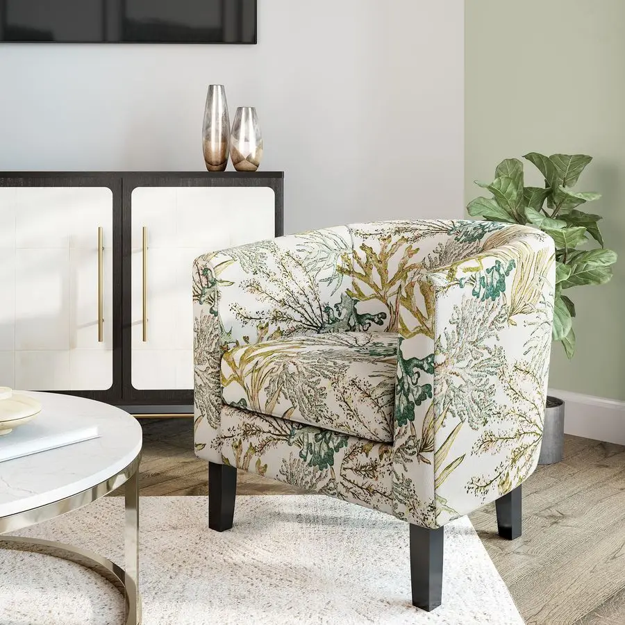 

Living Room Chair, Linen Round Accent Barrel Chair, Club Tub Sofa Chair for Bedroom, Corner Chair with Flared Legs and Cozy Soft