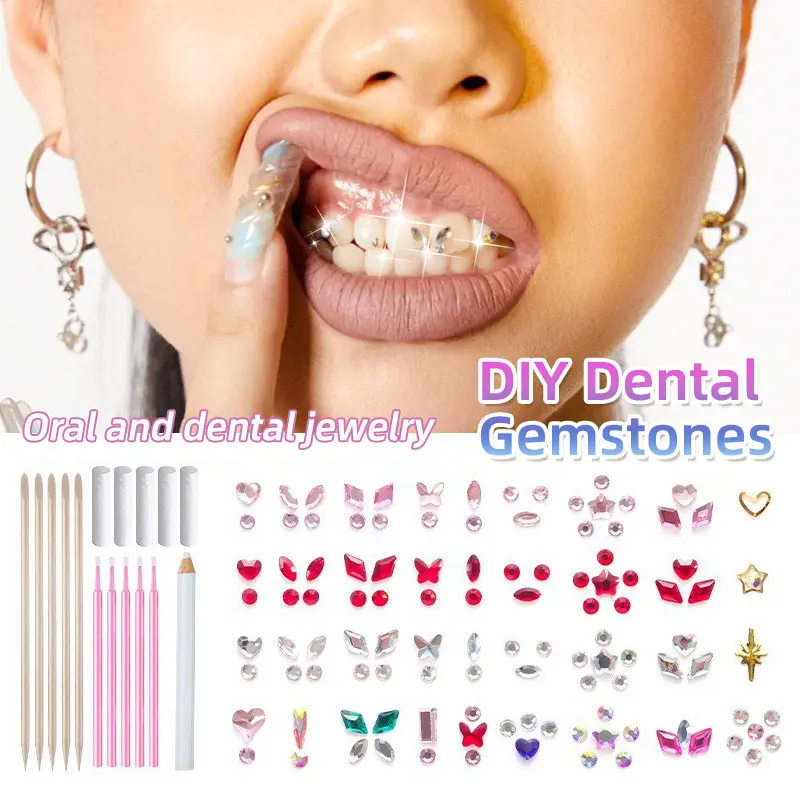 Multi‑Shape Tooth Gem Kit Colorful Crystal Teeth Gems DIY Set with Resin 37% Acid Etchant LED Curing Light Teeth Ornament Kit