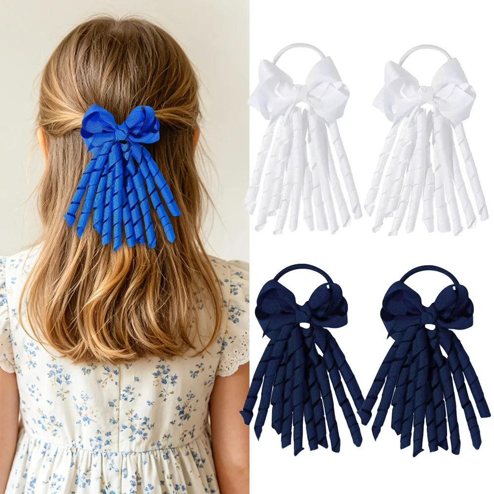 2Pcs Curly Ribbon Bow Hair Clips Hair Rope Rainbow Hair Barrettes for Girls Kids Hairband Accessories Set