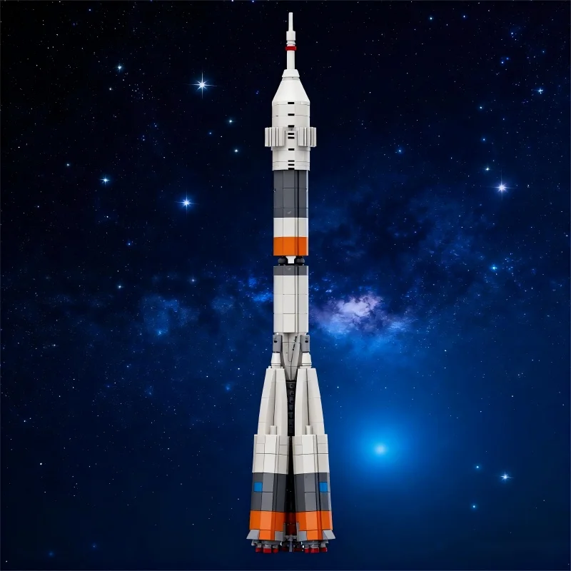 

Городская космическая серия, креативная модель ракеты MOC Soyuz, запуск автомобиля, переноска, строительные блоки, сборка, орнамент, головоломка, игрушки, подарки для детей