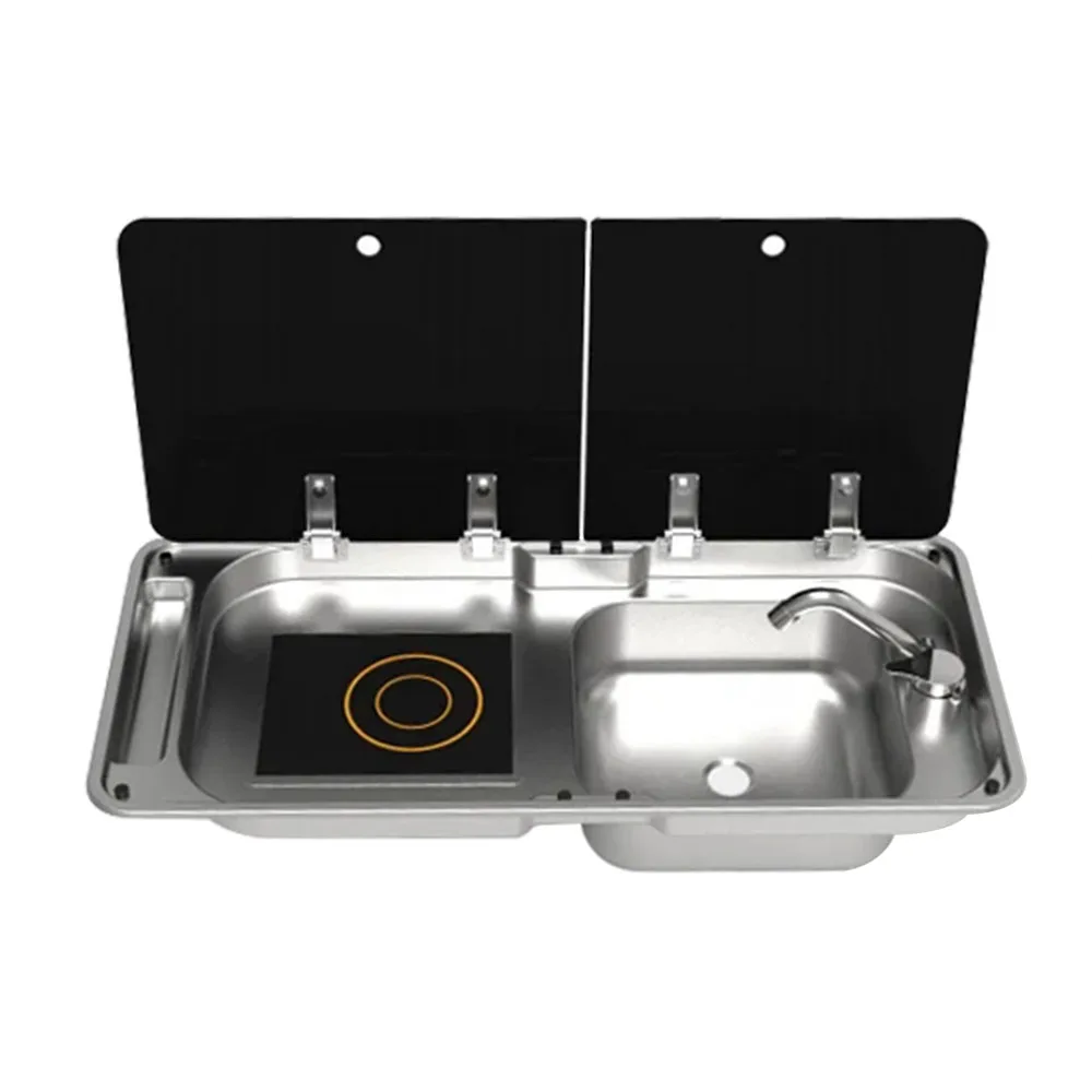 Custom Durable Stainless Steel Camper Van Caravan Trailer Motorhome RV Sink With Induction Cook Top Cooker Stove