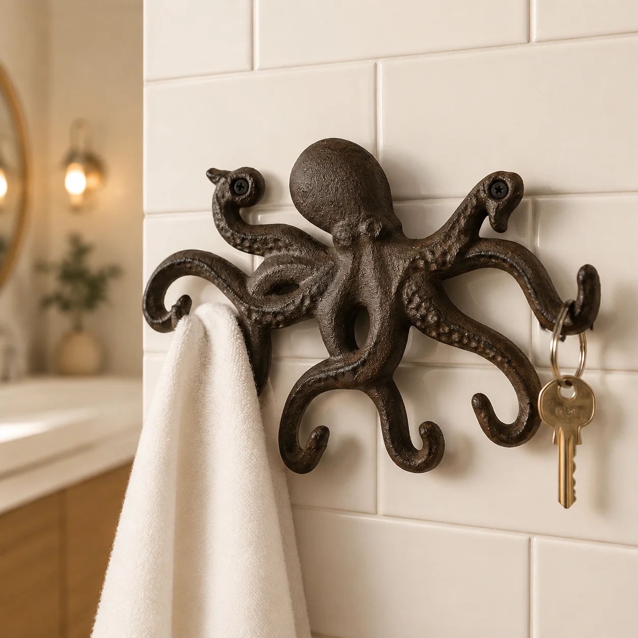 1pc Octopus Wall Hook Heavy Duty Iron for Bathroom Entryway Vintage Metal Towel Key Hanger No Drill Industrial Home Decor