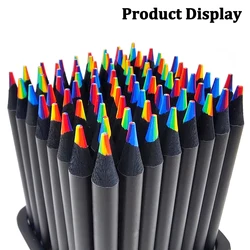 5/10Pcs 7 Color Kawaii Black Wood Rainbow Core Colored Pencil Drawing Tool Wooden Pencil Art Supplies Stationery School Supplies