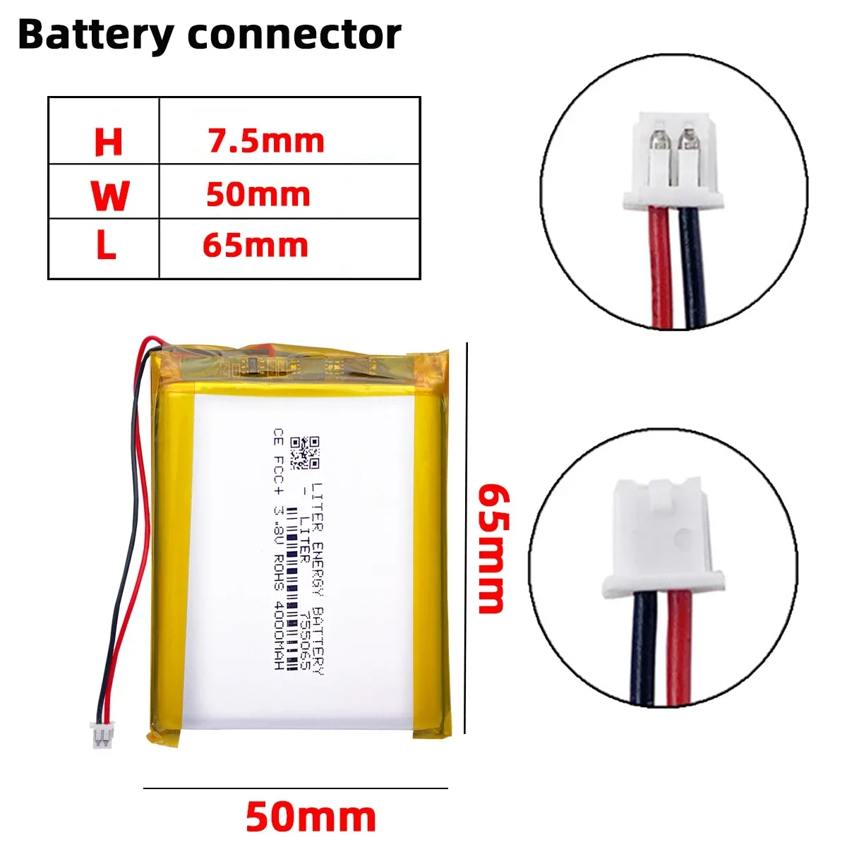 plug 1.25-2P 755065 4000mah 3.8V rechargeable li-polymer battery for anbernic RG353V Game console