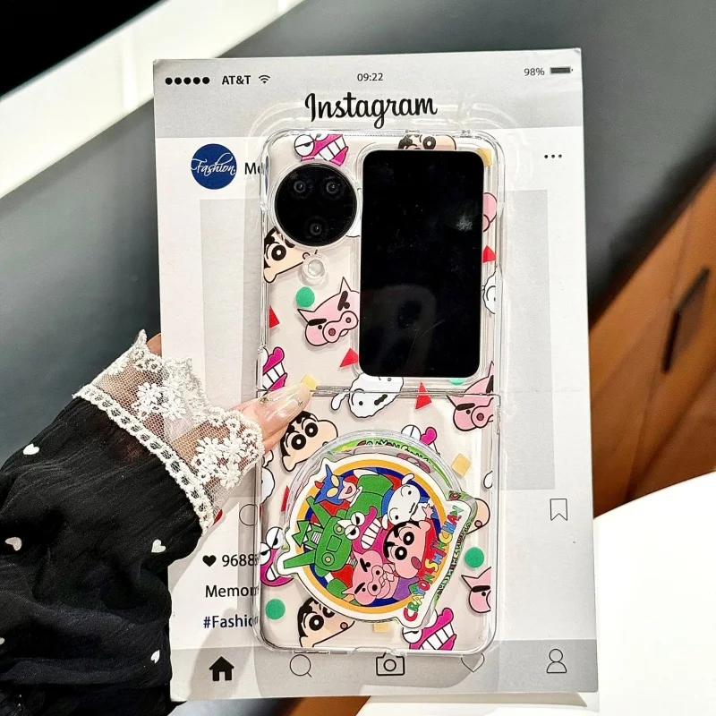 

Cute Polka Dots Crayon Shin-chan dinosaur Folding Magsafe Wireless Charge Case For OPPO Find N3Flip Find N2Flip Magnetic Holder
