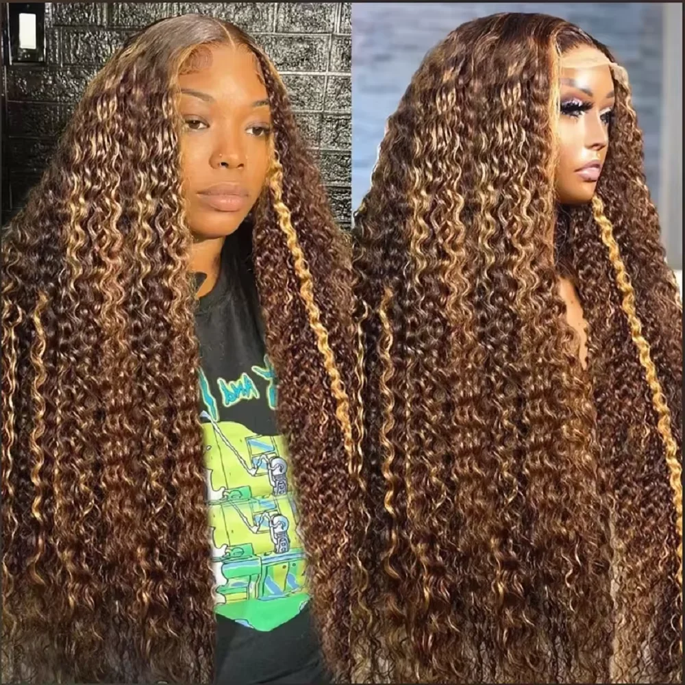 

250Density Lace Front Deep Wave 30Inch Curly Highlight Wig Human Hair Honey Blonde 13x6 Hd Lace Frontal Wig Brazilian For Women
