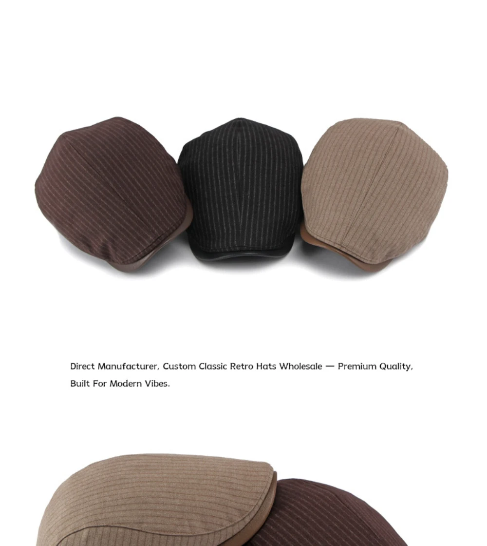 HT5156 Baskenmützen für Männer und Frauen, PU-Besatz, Künstler-Malermütze, Unisex Ivy Flachmütze, 2026 Neue Gestreifte Herbst-Winter-Baskenmützen – Detail 6