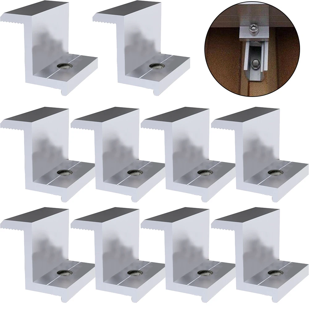 

10Pcs Photovoltaic Solar Panel Bracket PV End Clamp Aluminum Alloy Solar Module Panel Racking Mounts Accessories