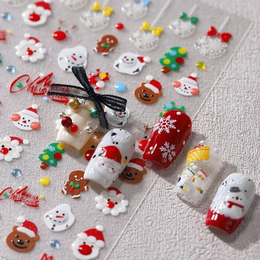 

Christmas Xmas Santa Claus Snowman Snowflake 3D Jelly Crystal Ball Self Adhesive Nail Art Stickers Rhinestone 5D Manicure Decals
