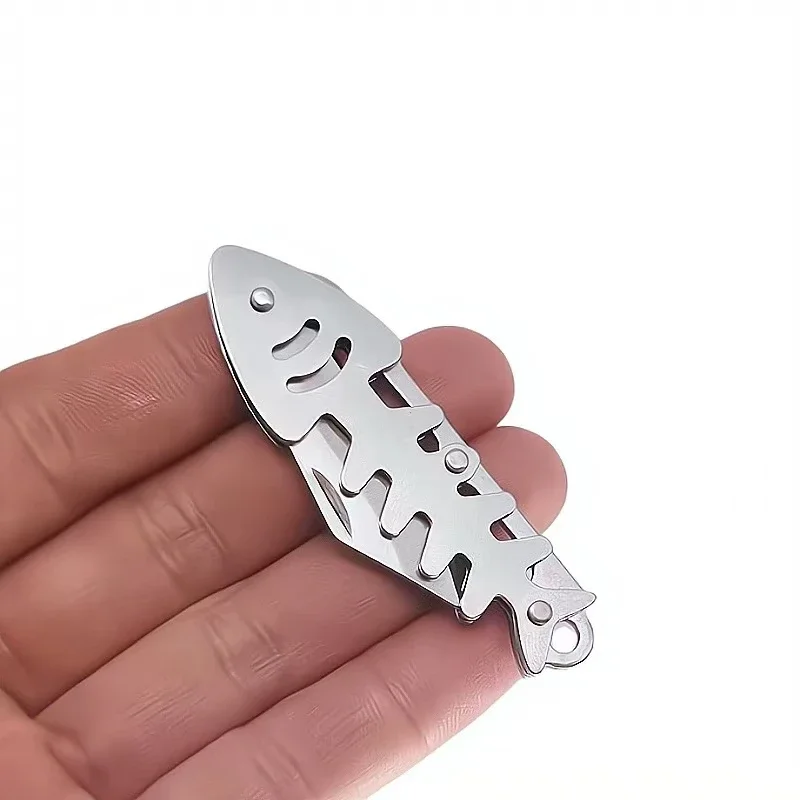 New Fish Bone Creative Unboxing Knife with Hanging Key, Metal Pocket Mini Stainless Steel Multifunctional Portable Folding Knife