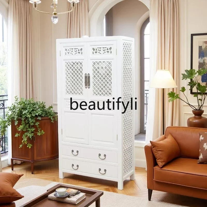 

Chinese Retro Display Rack White Storage Cabinet Solid Wood Furniture Living Room Decorative Tribute Cabinet Customizable