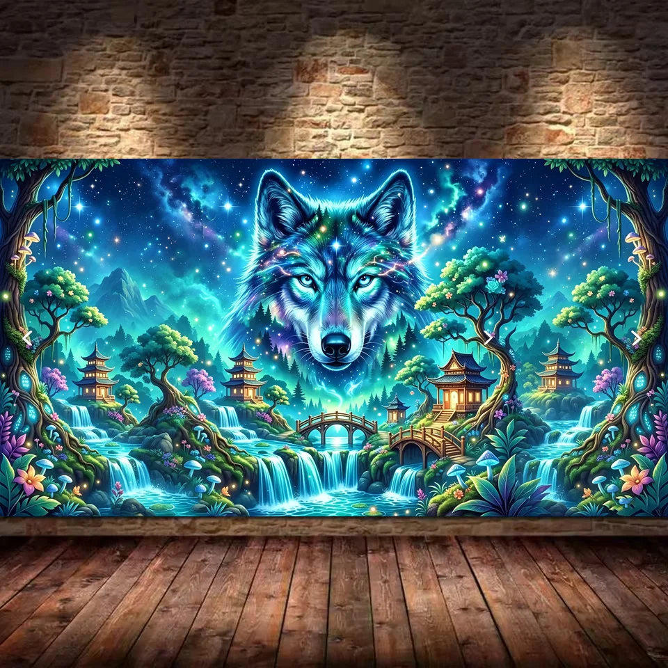 DIY Diamond Painting Tiger Wolf Mystic Forest Pagoda Waterfall Animal Full Square Round Mosaic Diamond Embroidery Wall Art