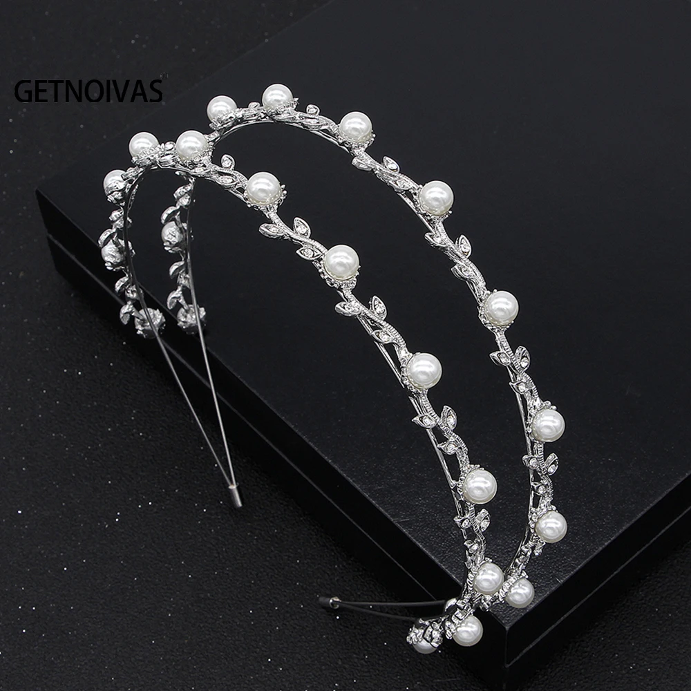 Silver Color Headbands Pearl Hairbands Tiaras Beads Crowns Wedding Party Prom Hair Accessories Women Girls Head Jewelry SL