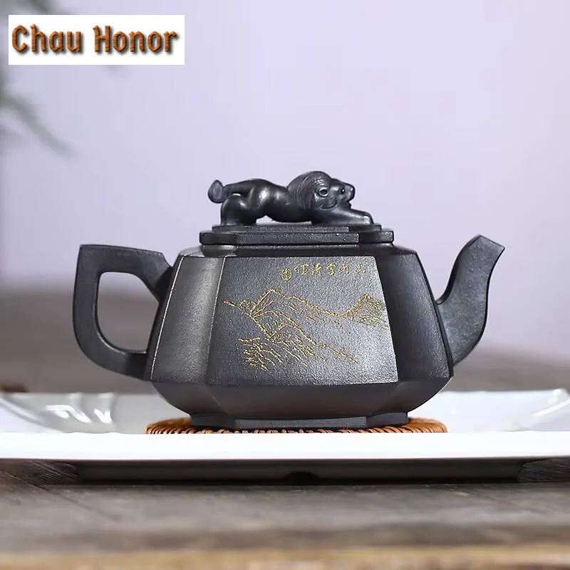 280ml Chinese Yixing High-end Raw Ore Black Mud Purple Clay Pot Handmade Household Puer Kungfu Tea Set Customized Drinkware Gift