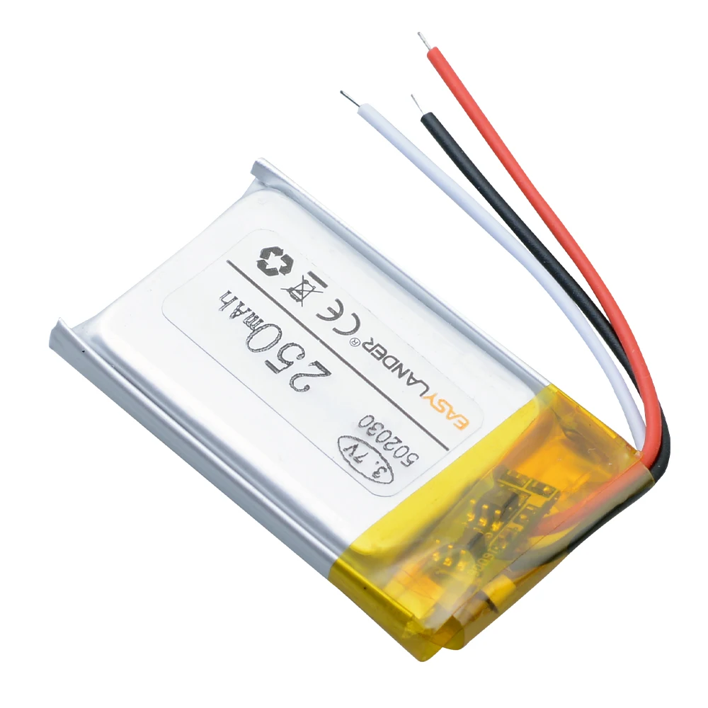 3 cables 3,7 V 250 mAh 502030   Batería recargable de polímero de litio Li-ion para altavoz Bluetooth, grabadora GPS, reproductor DVR Mp3