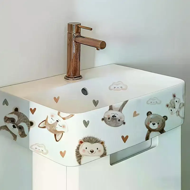 Lucky Koi Washbasin Sticker: Floral Self-Adhesive Waterproof Removable Bathroom Sink Wall Decal