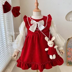 Girl Clothes Suit Autumn and Winter with Velvet Base Set Girl Baby Foreign Style Sweet Princess Skirt with Velvet Two Piece Set