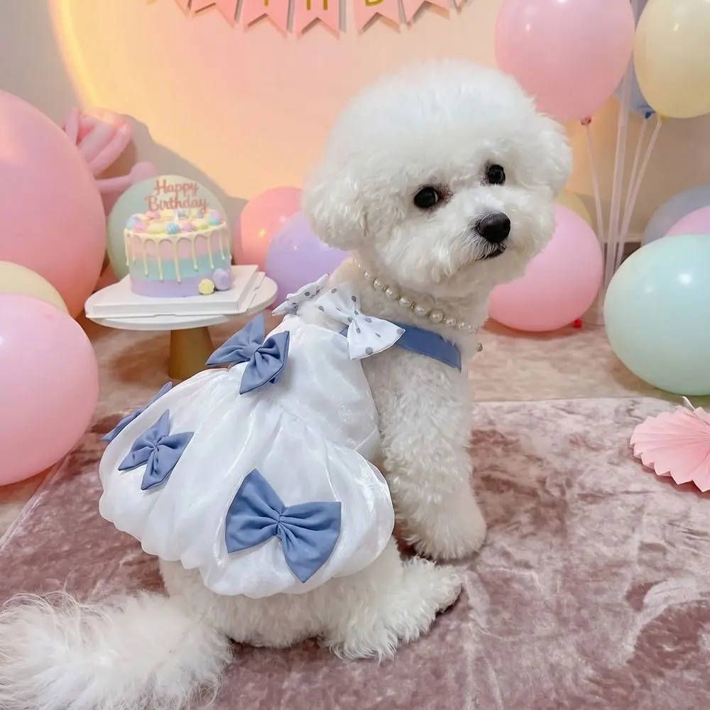 Thin Breathable Dog Princess Dress Lightweight Soft Pet Lace Skirt Bow Design Comfortable Cat Gauze Dress Outdoor Walk