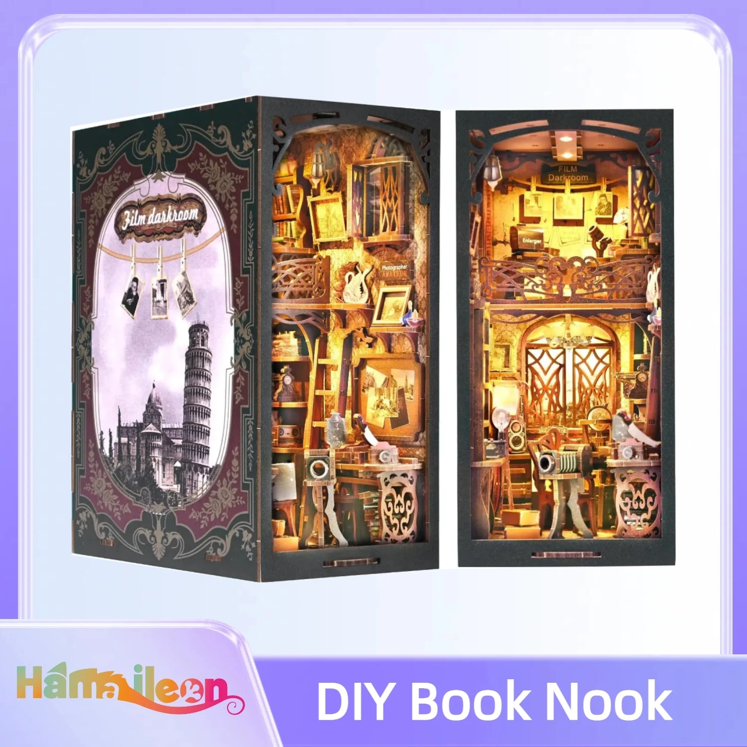 

Hamaileon DIY Book Nook Kit, вставка для книжной полки для кукольного домика, 3D деревянная головоломка, подставка для книг со светодиодной подсветкой для взрослых, друзей, подарки.