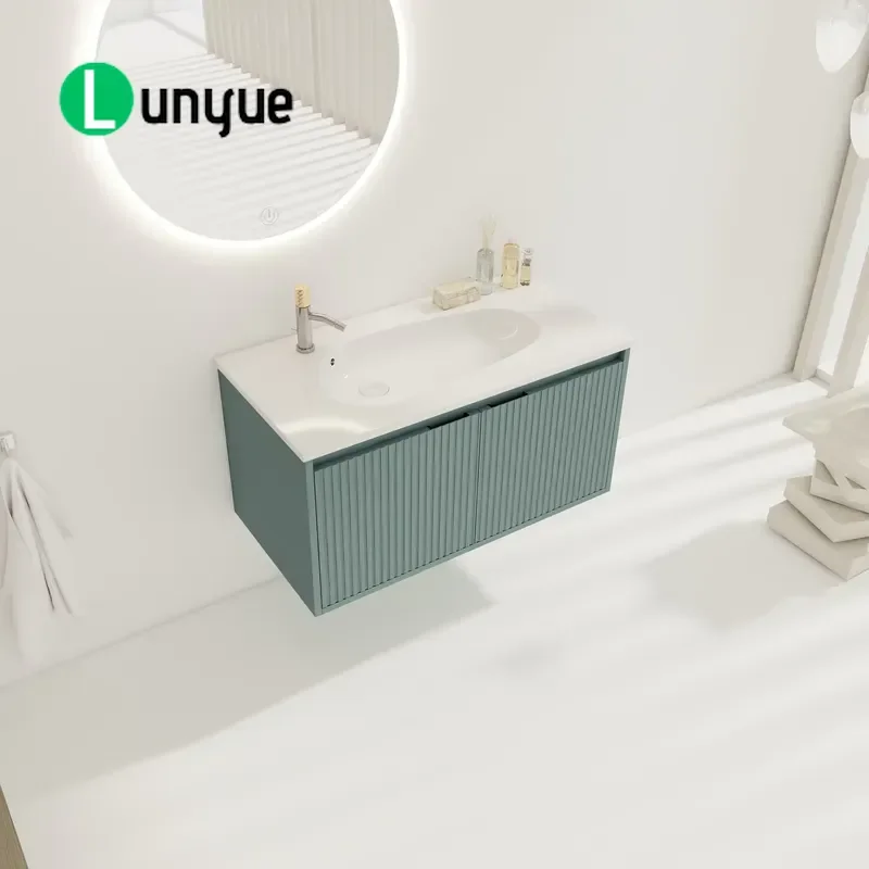 Modern 36 Inch Wall Mounted Plywood Floating Bathroom Vanity Cabinet with Ceramic Droplet Sink for Home Decor Easy Install