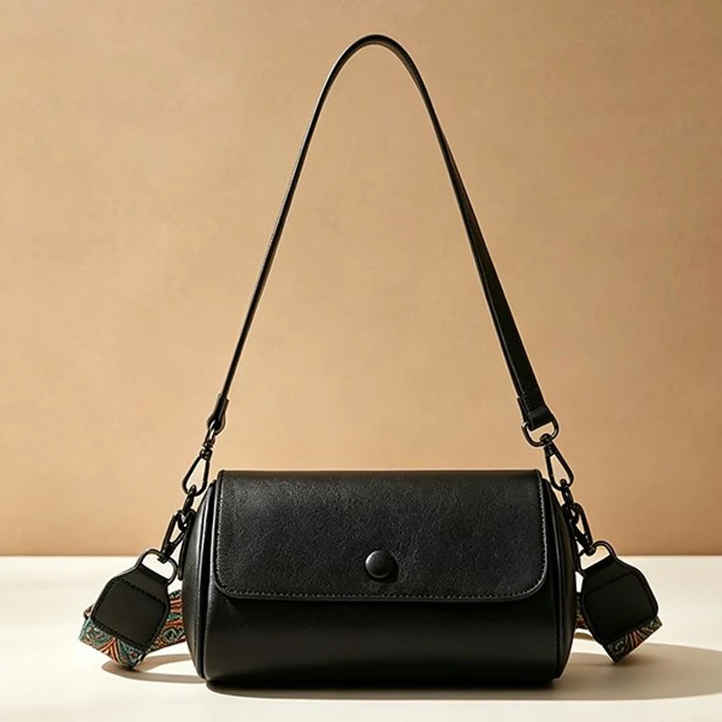 2026 floral shoulder strap cylindrical bag women's small pillow bag Bohemian style wide  single crossbody sac hommes bag for man