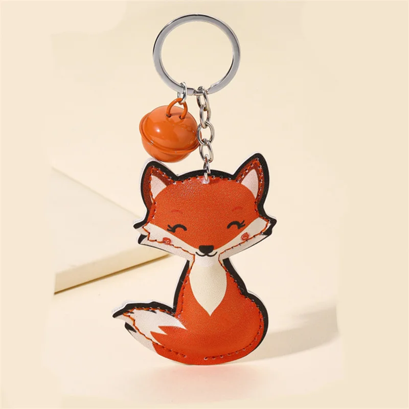 Fashionable Leather Fox Keychain Cartoon Cute Small Metal Bell Pendant Key Chain Animal Bag Charm Fashion Accessories