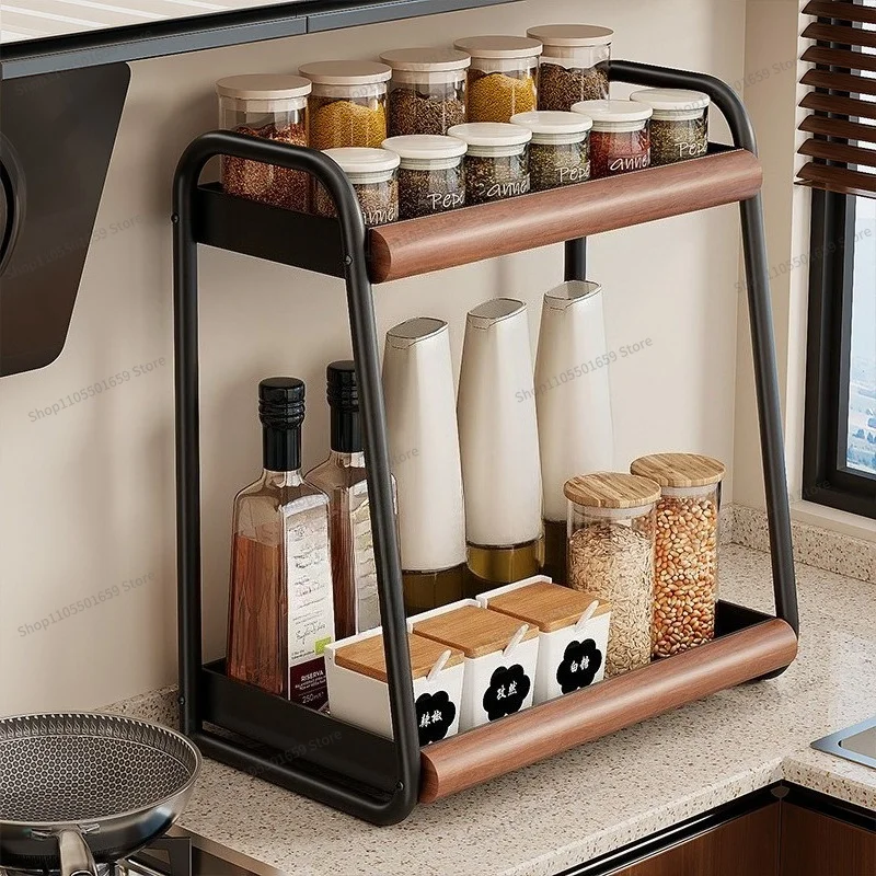 For kitchen multi-function rack, double countertop seasoning tank storage rack