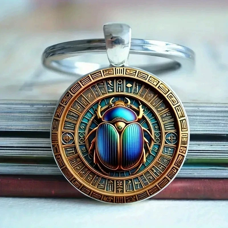 Fashion New Blue Beetle 2D Glass Time Gem Keychain Men Car Keyring Women Bag Key Ring Wedding Trinket Boy Gift K192