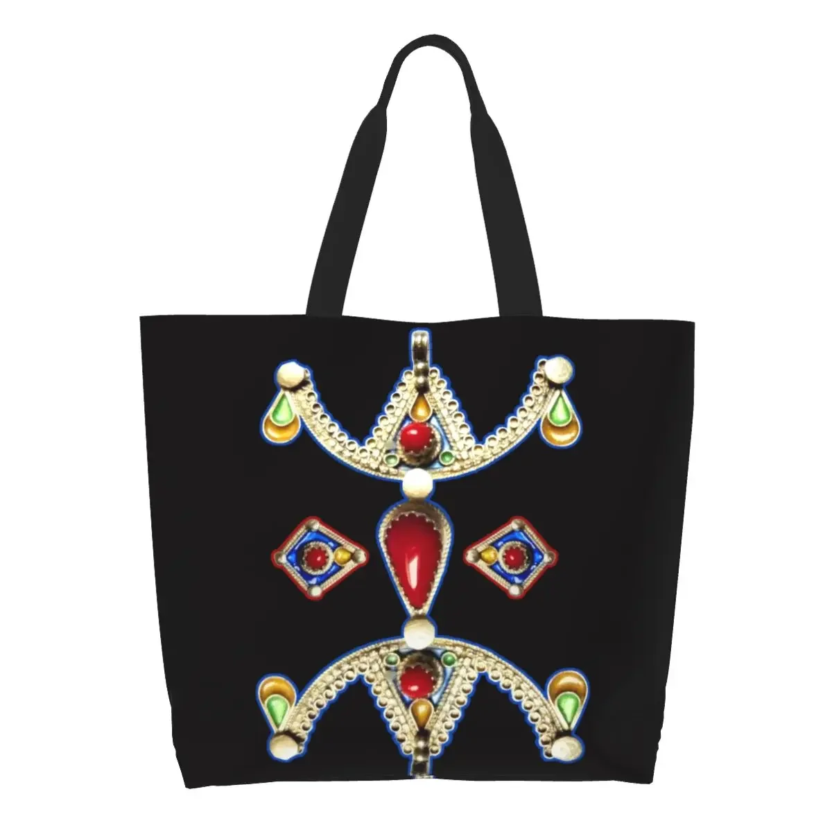 Reusable Z Imazighen Kabyle Jewelry Shopping Bag Shoulder Canvas Tote Bag Washable Amazigh Berber Ethnic Grocery Shopper Bags