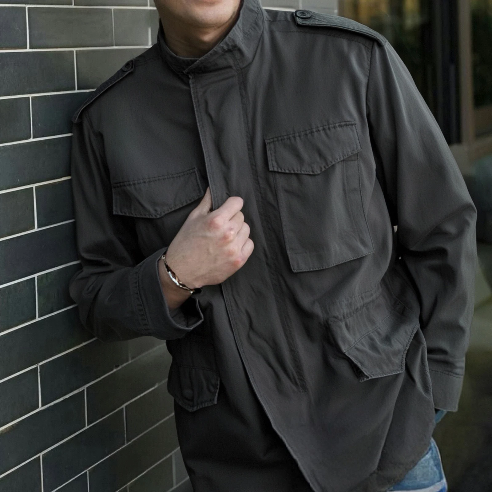 

Men’s Zip Up Safari Jackets Classic Long Sleeve Stand Collar Loose Fit Jacket Coats Outwear