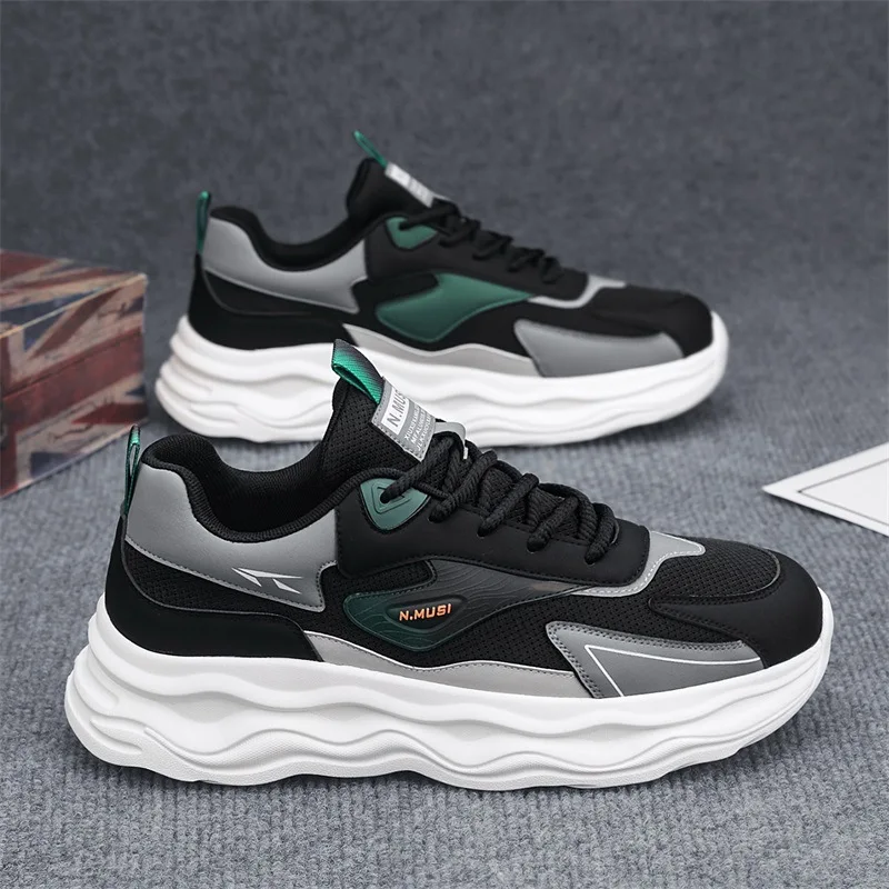 2026 Men's breathable mesh sports shoes, men's lightweight anti-slip thick-soled casual running dad shoes